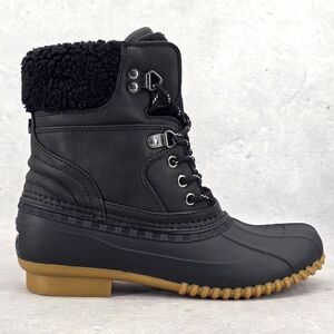 Tommy Hilfiger Rainah Womens Water Resist Shearling Trimmed Duck Boots Black 6 M